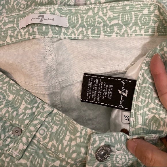 7 For All Mankind Floral Mint Green Straight Leg Pants Size 27 - Picture 6 of 7